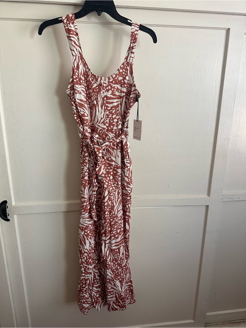Rust & White Printed Sleeveless Maxi Dress